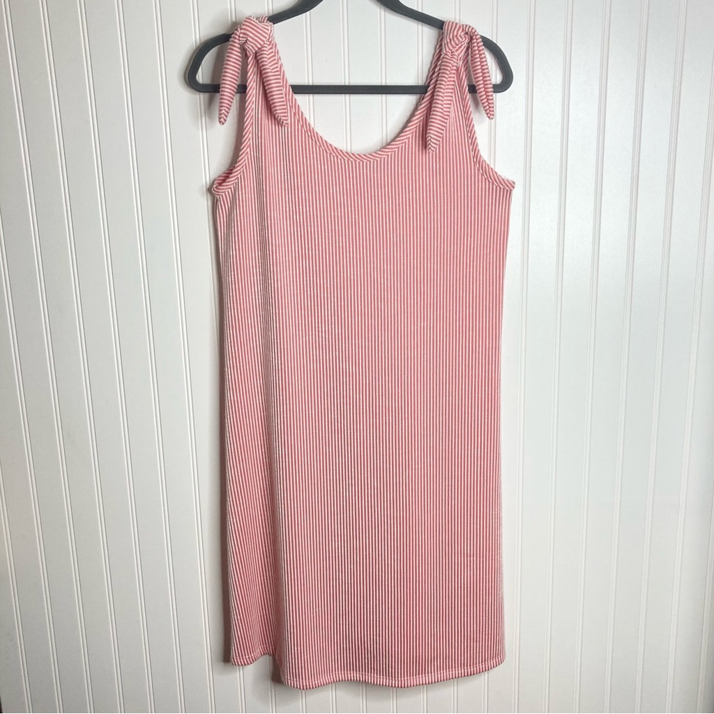Wandering Dreams Medium Striped Shift Dress Pink & White Beach Coverup Ties Soft